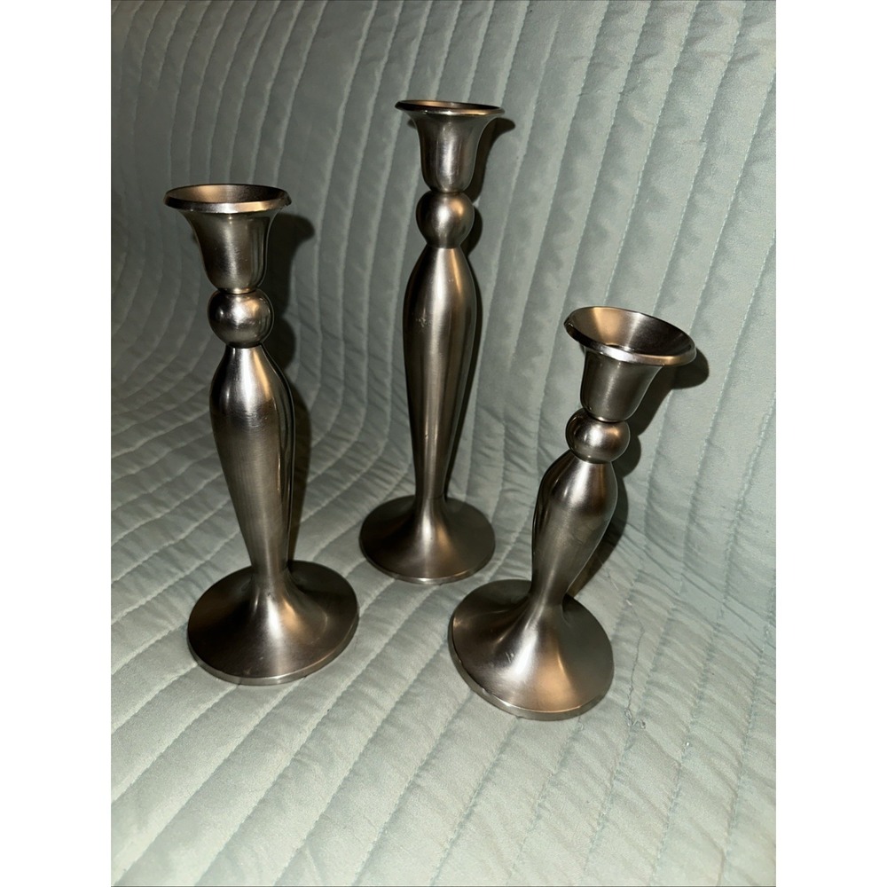 Vintage Bombay Pewter Candlesticks(3) 7",8",9" Heavy